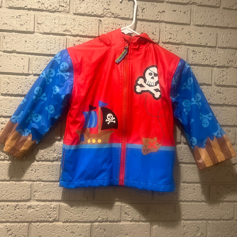 Stephen Joseph Pirate Rain Jacket - Hooded Fleece lined Red and Blue size 4T